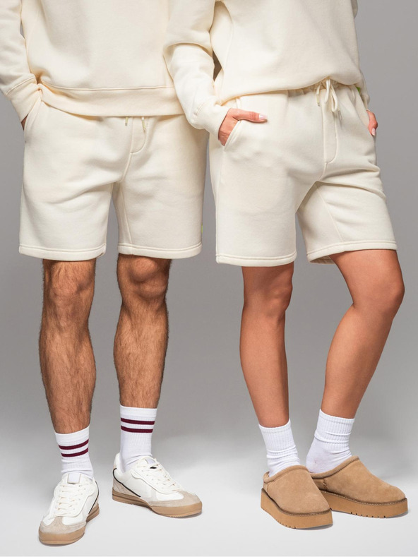 Ombre Clothing Unisex teplákové šortky s rebrovaným pásom - krémové V2 OU-SRBC-0101 Ombre Clothing