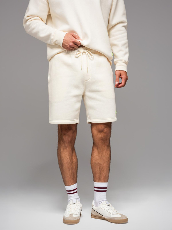 Ombre Clothing Unisex teplákové šortky s rebrovaným pásom - krémové V2 OU-SRBC-0101 Ombre Clothing