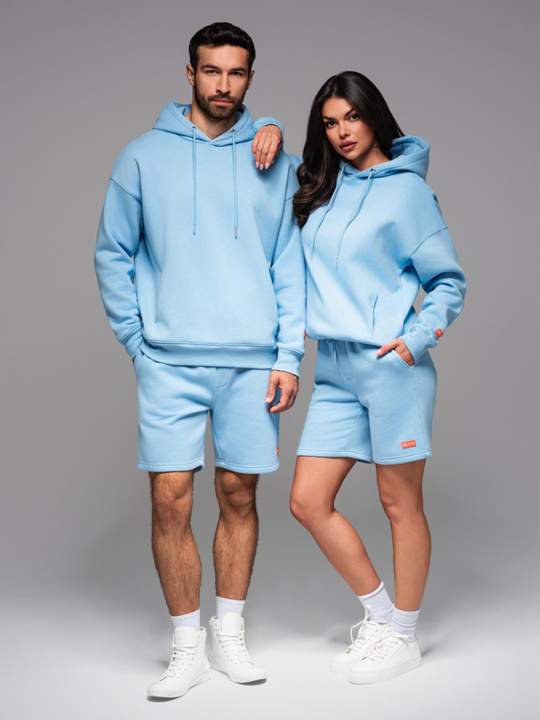 Ombre Clothing Unisex teplákové šortky s rebrovaným pásom - modré V8 OU-SRBC-0101 Ombre Clothing