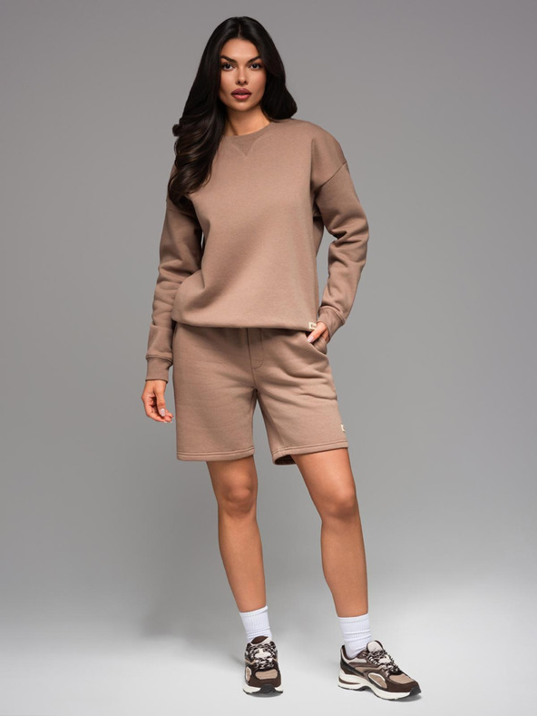 Ombre Clothing Unisex teplákové šortky s rebrovaným pásom - hnedé V16 OU-SRBC-0101 Ombre Clothing