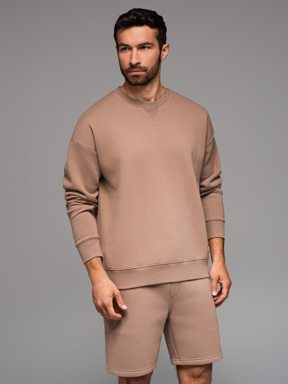 Ombre Clothing Unisex teplákové šortky s rebrovaným pásom - hnedé V16 OU-SRBC-0101 Ombre Clothing