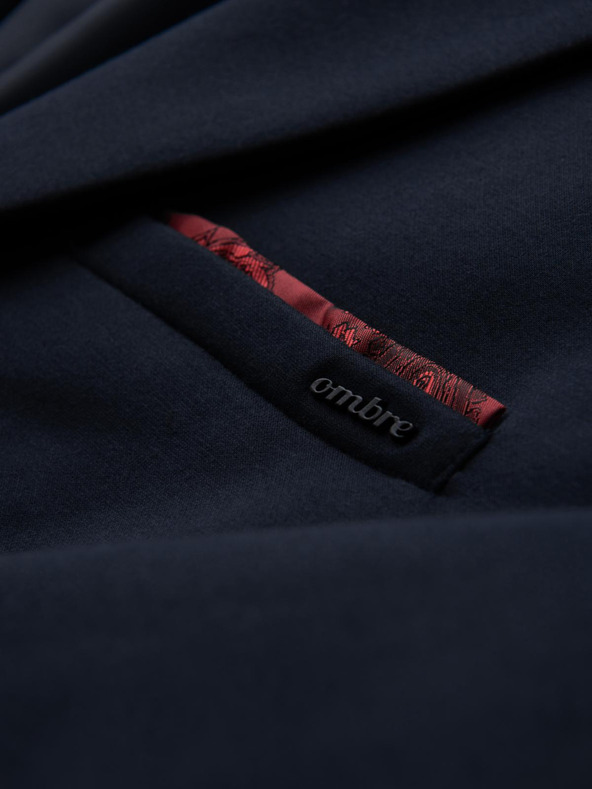 Ombre Clothing Pánska pletená bunda v fitted strihom - tmavo modrá V3 OM-BLZB-0100 Ombre Clothing