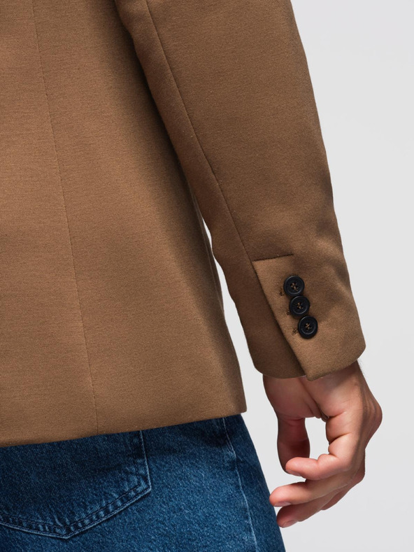 Ombre Clothing Pánska pletená bunda na mieru - svetlo hnedá V4 OM-BLZB-0100 Ombre Clothing