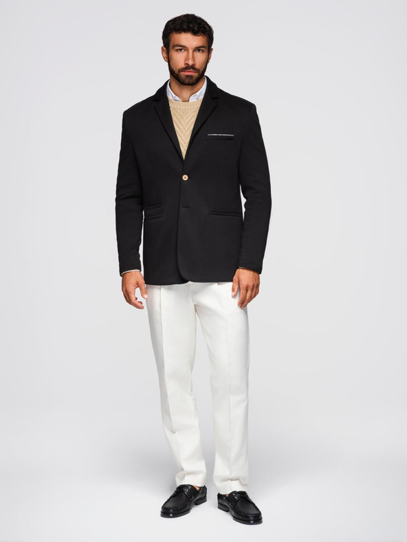 Ombre Clothing Pánska pletená bunda v fitted strihom - čierna V5 OM-BLZB-0100 Ombre Clothing