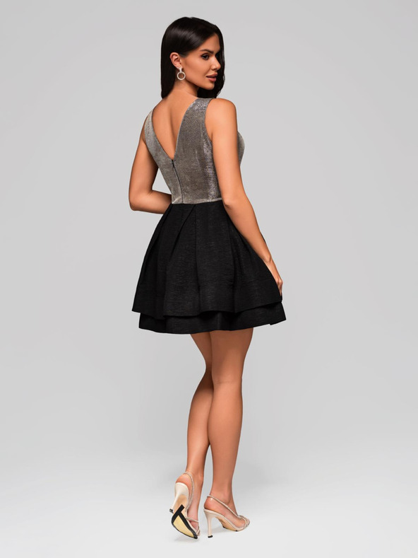 Edoti Dámske mini rozšírené šaty so širokými ramienkami elegantné DLR191 - čierne EDOTI