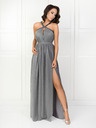 Edoti Dámske maxi šaty na úzke ramienka so zabudovaným výstriihom INGI DLR201 - sivé EDOTI