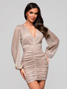 Edoti Dámske mini šaty s dlhými rukávmi a výstriihom do V RUBI DLR195 - strieborné EDOTI