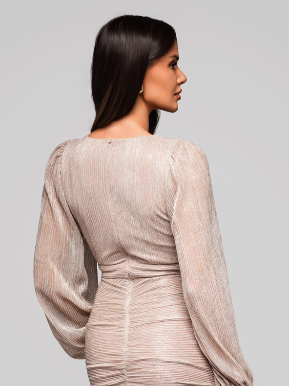 Edoti Dámske mini šaty s dlhými rukávmi a výstriihom do V RUBI DLR195 - strieborné EDOTI