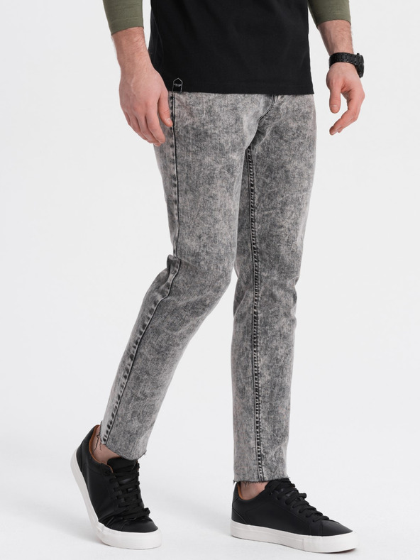 Ombre Clothing Šedé pánske orezané slim fit džínsy Ombre Oblečenie P923