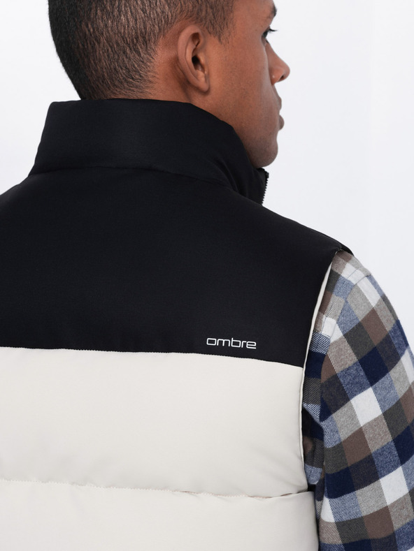 Ombre Clothing Čierno-béžová pánska prešívaná vesta Ombre Clothing