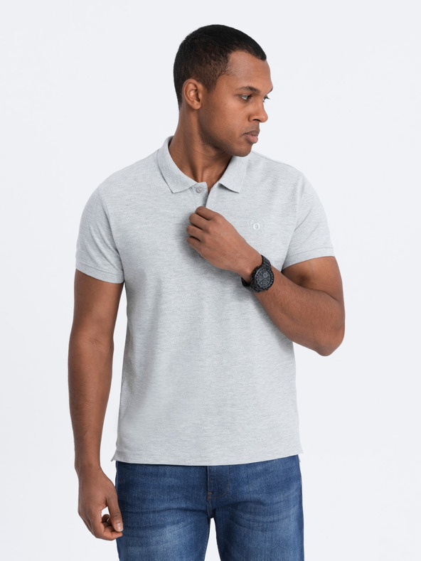 Ombre Clothing Svetlošedá pánska základná polokošeľa Ombre Oblečenie