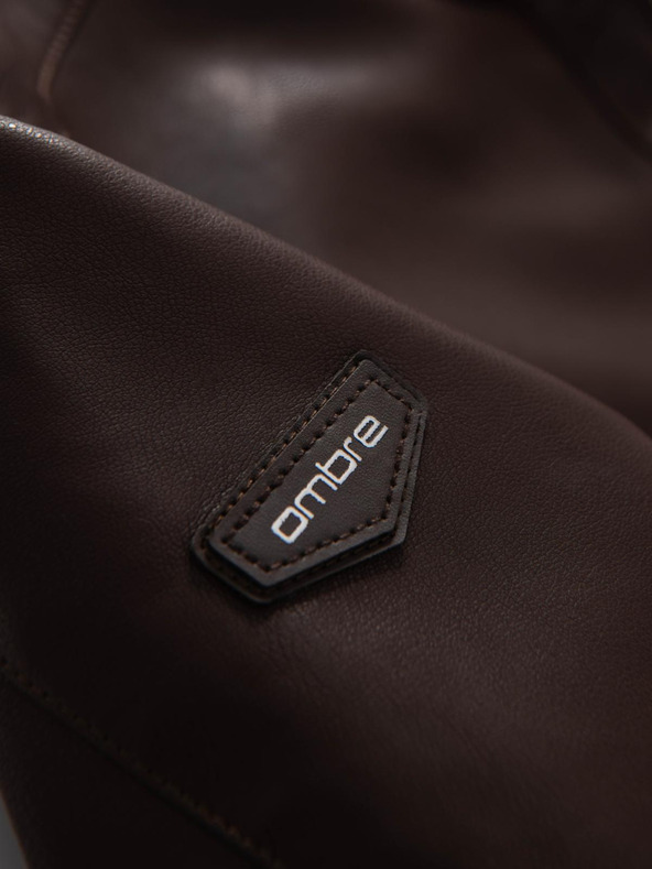Ombre Clothing Tmavohnedá pánska kožená bunda Ombre Clothing