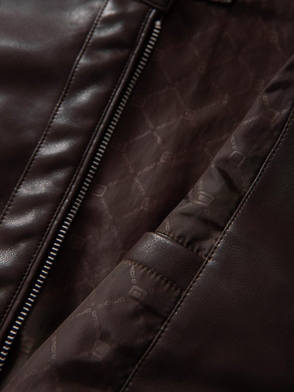 Ombre Clothing Tmavohnedá pánska kožená bunda Ombre Clothing