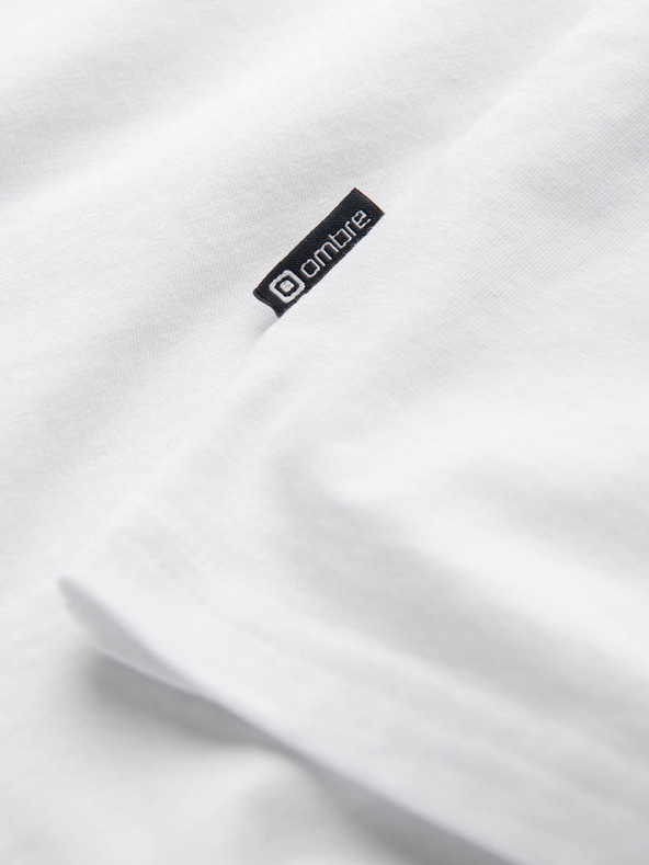 Ombre Clothing Biele pánske tričko s výstrihom do V Oblečenie Ombre