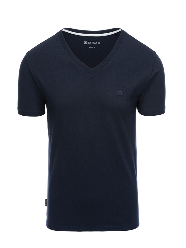 Ombre Clothing Tmavomodré pánske tričko s výstrihom do V Oblečenie Ombre