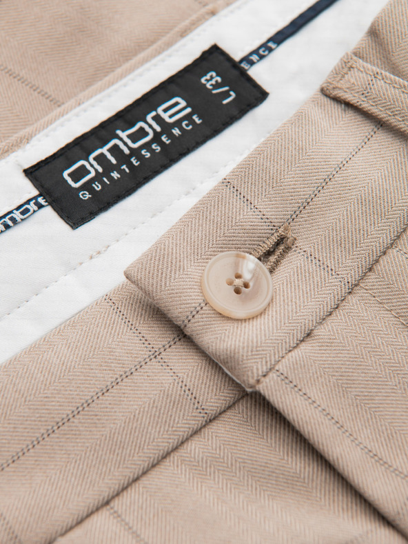 Ombre Clothing Svetlohnedé pánske kárované nohavice Ombre Clothing