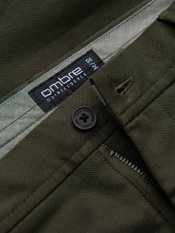 Ombre Clothing Tmavozelené pánske chino nohavice Ombre Oblečenie