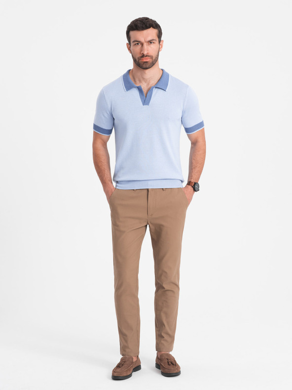 Ombre Clothing Svetlohnedé pánske slim fit chino nohavice Ombre Clothing