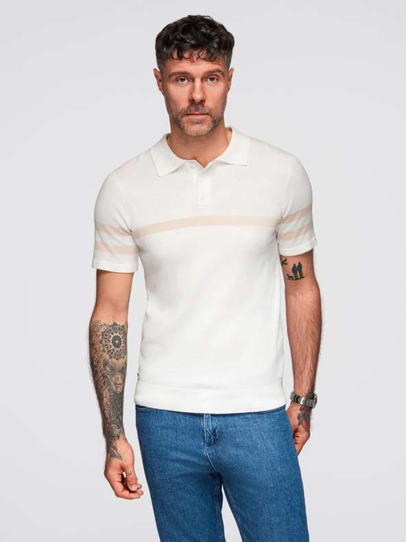 Ombre Clothing Krémová pánska polokošeľa Ombre Oblečenie