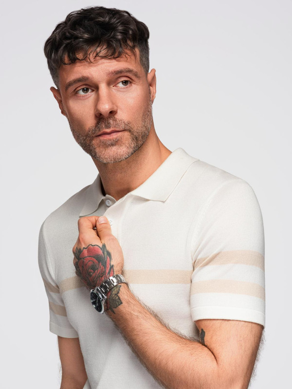 Ombre Clothing Krémová pánska polokošeľa Ombre Oblečenie