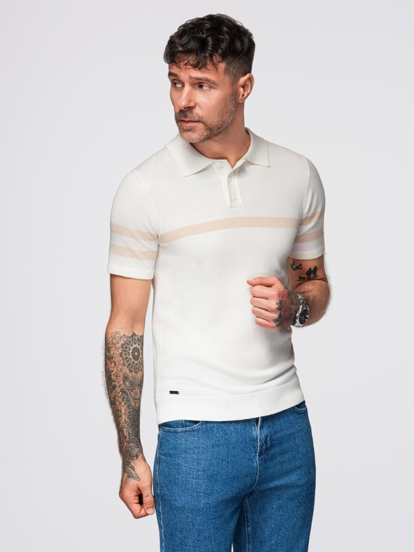 Ombre Clothing Krémová pánska polokošeľa Ombre Oblečenie