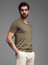 Ombre Clothing Khaki pánske základné tričko s výstrihom do V Ombre Clothing