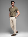 Ombre Clothing Khaki pánske základné tričko s výstrihom do V Ombre Clothing