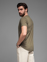 Ombre Clothing Khaki pánske základné tričko s výstrihom do V Ombre Clothing