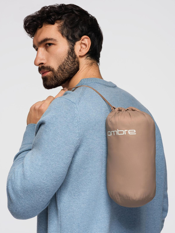 Ombre Clothing Béžová pánska ľahká prešívaná bunda Ombre Clothing