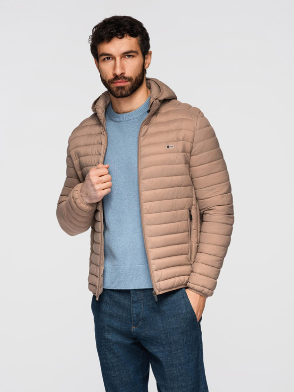 Ombre Clothing Béžová pánska ľahká prešívaná bunda Ombre Clothing