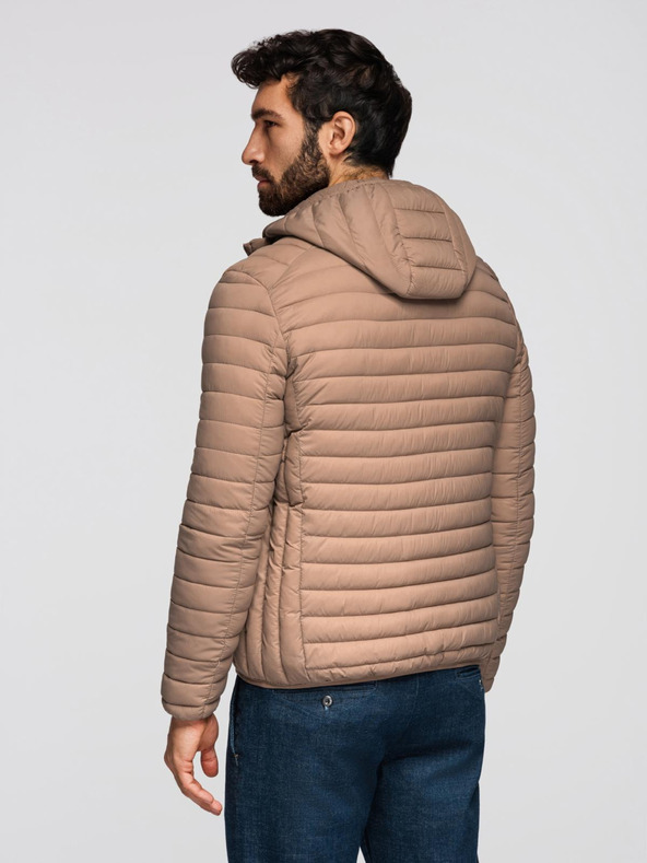 Ombre Clothing Béžová pánska ľahká prešívaná bunda Ombre Clothing