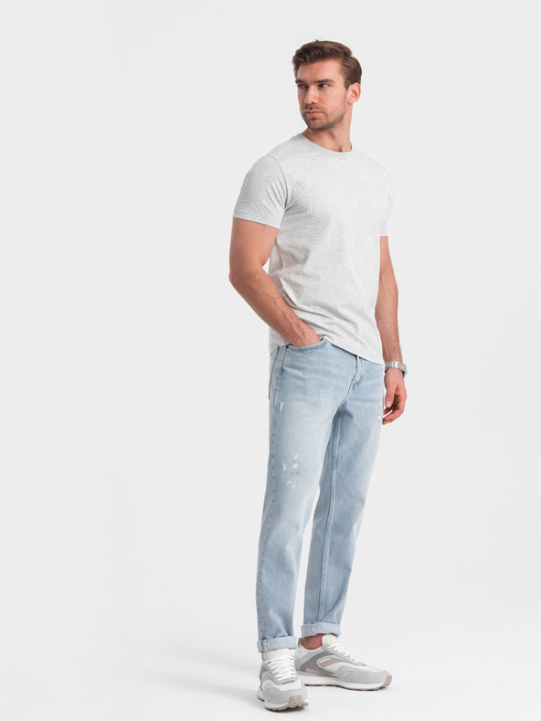 Ombre Clothing Svetlošedé pánske vzorované tričko Ombre Oblečenie