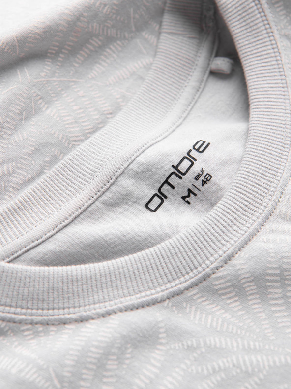 Ombre Clothing Svetlošedé pánske vzorované tričko Ombre Oblečenie