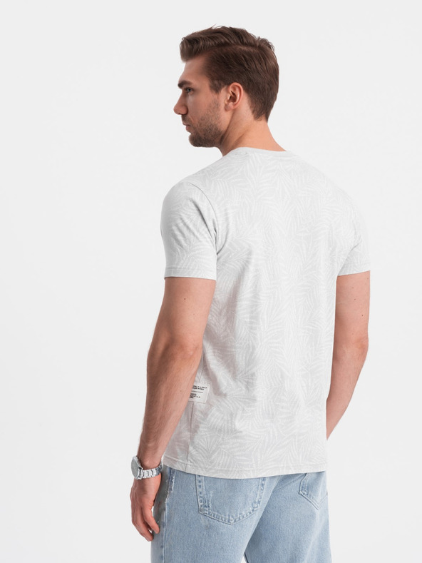 Ombre Clothing Svetlošedé pánske vzorované tričko Ombre Oblečenie