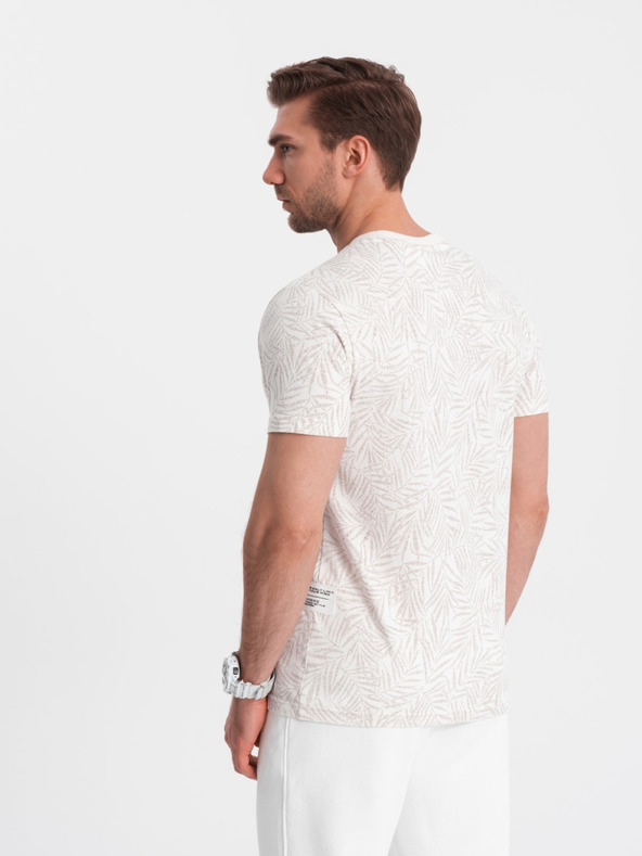 Ombre Clothing Krémové pánske vzorované tričko Ombre Oblečenie