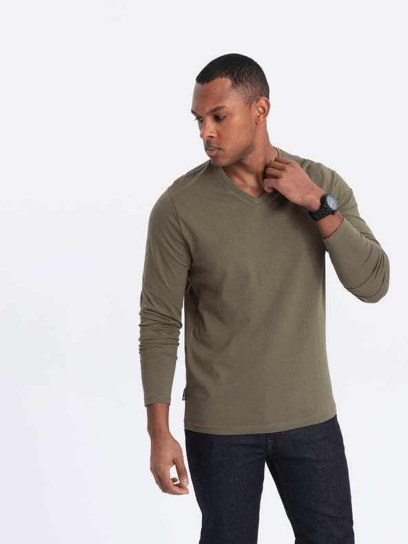 Ombre Clothing Khaki pánske základné tričko Ombre Clothing
