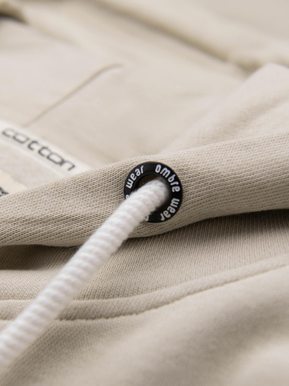 Ombre Clothing Béžová pánska základná mikina na zips s kapucňou Ombre Oblečenie