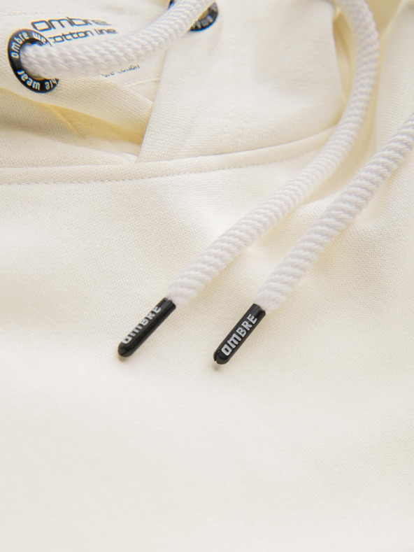 Ombre Clothing Krémová pánska mikina s kapucňou a klokankou Ombre Clothing