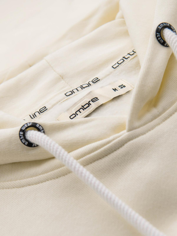 Ombre Clothing Krémová pánska mikina s kapucňou a klokankou Ombre Clothing