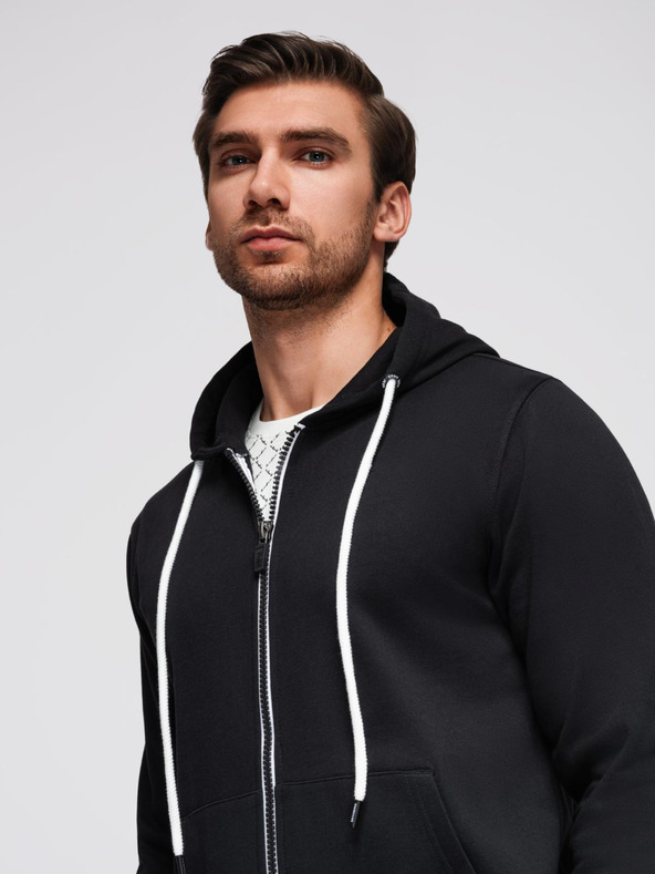 Ombre Clothing Čierna pánska základná mikina na zips s kapucňou Ombre Clothing