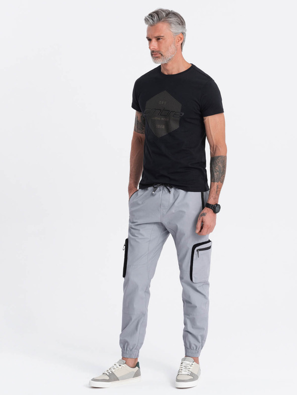 Ombre Clothing Svetlošedé pánske cargo jogger nohavice Ombre Clothing