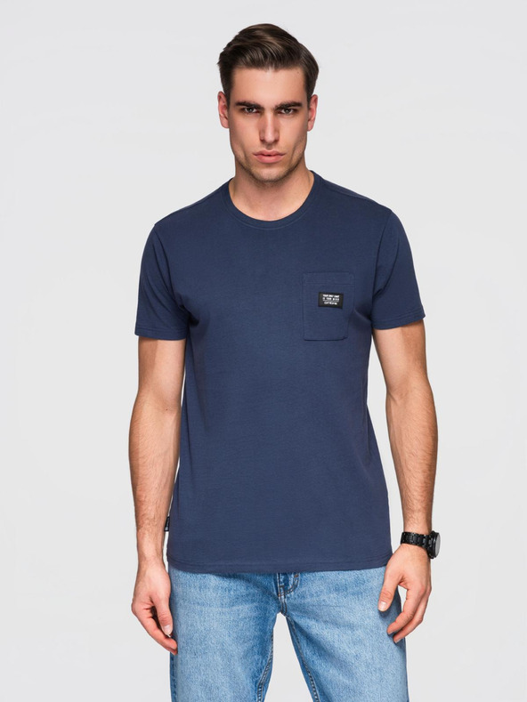 Ombre Clothing Tmavomodré pánske tričko s vreckom Ombre Clothing