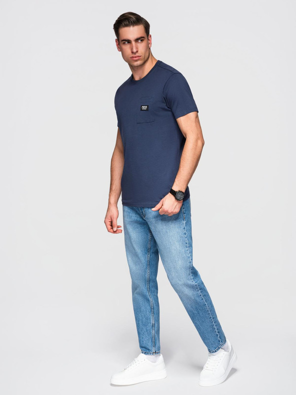 Ombre Clothing Tmavomodré pánske tričko s vreckom Ombre Clothing