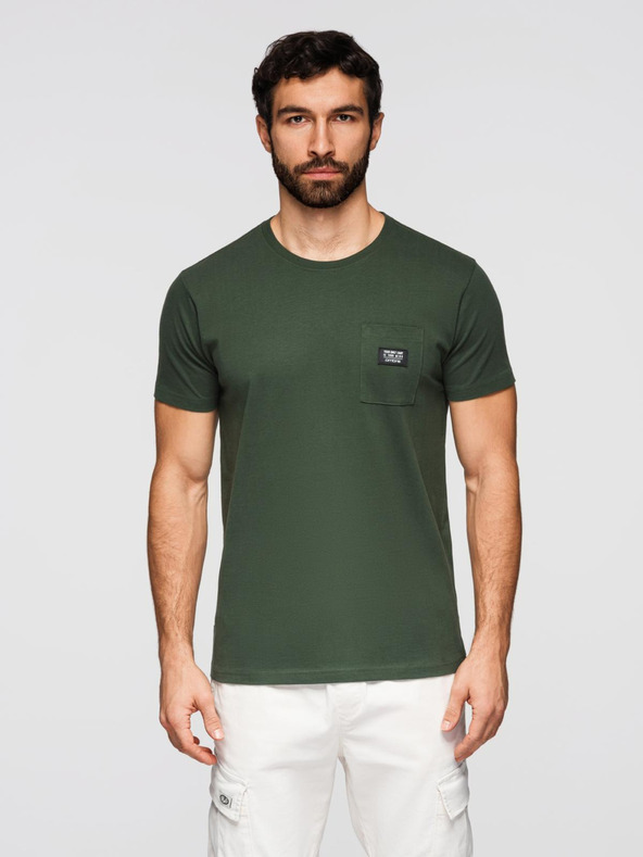 Ombre Clothing Zelené pánske tričko s vreckom Ombre Clothing