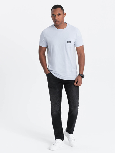 Ombre Clothing Svetlomodré pánske tričko s vreckom Ombre Oblečenie