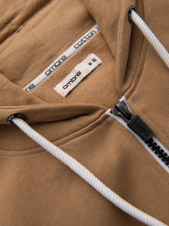Ombre Clothing Hnedá pánska základná mikina na zips s kapucňou Ombre Clothing