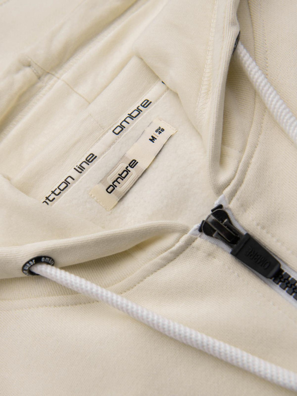 Ombre Clothing Krémová pánska základná mikina na zips s kapucňou Ombre Oblečenie