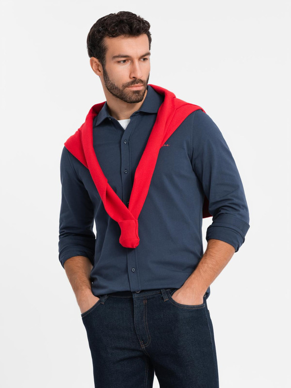 Ombre Clothing Modrá pánska džersejová košeľa Ombre Clothing