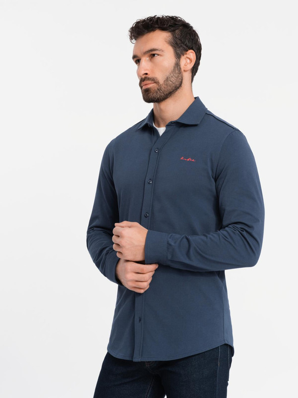 Ombre Clothing Modrá pánska džersejová košeľa Ombre Clothing