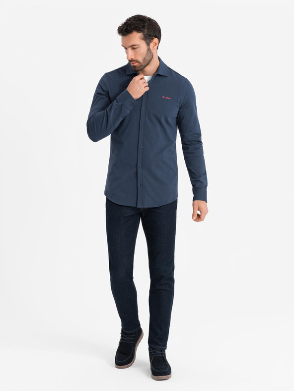 Ombre Clothing Modrá pánska džersejová košeľa Ombre Clothing